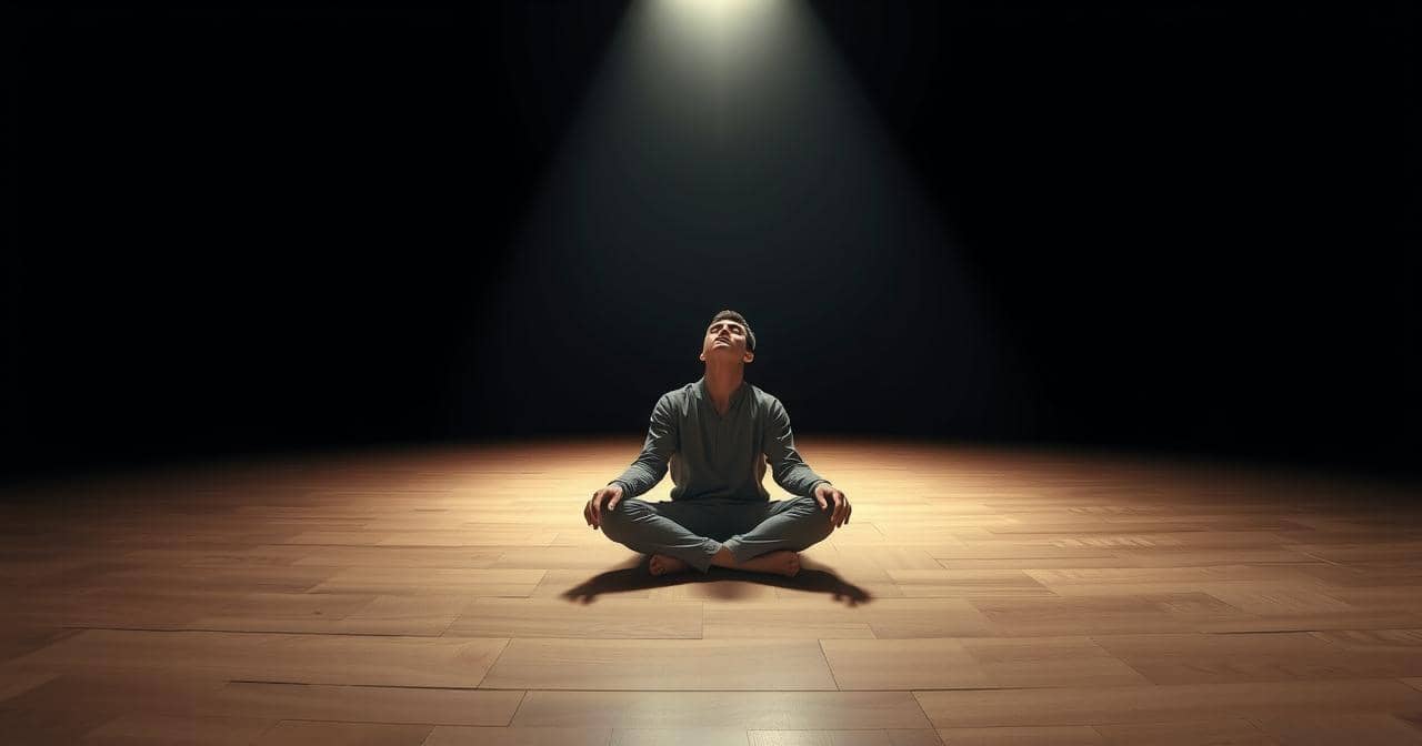 Person sitting in stillness, eyes closed, soft directional light — what meditation is actually training